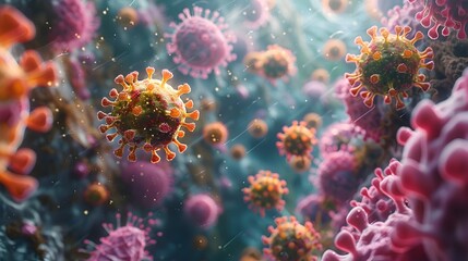 Aufkleber - Microscopic Coronavirus Outbreak Conceptual Digital Artwork
