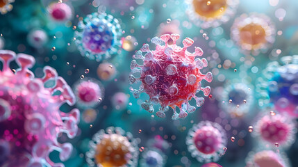 Aufkleber - Microscopic Glowing Coronavirus Cell Digital Abstract Background