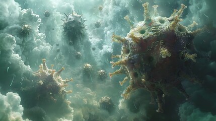 Poster - Microscopic Pathogens Abstraction Conceptual Digital Rendering of Infectious Microbiological Structures