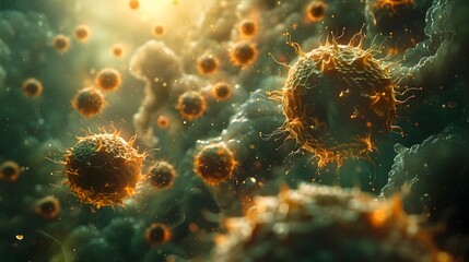 Leinwandbilder - Microscopic View of Cellular Structures and Pathogens in a Scientific Laboratory Setting