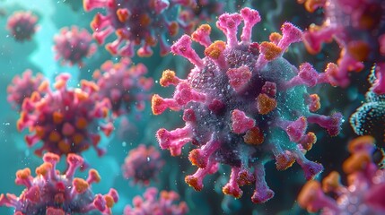 Aufkleber - Microscopic View of Colorful Viral Molecular Structure During Pandemic