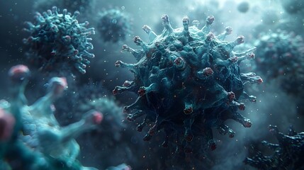 Aufkleber - Microscopic View of Coronavirus Infection and Research in Science and Medical Laboratories