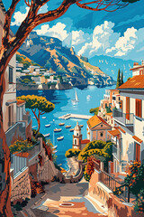 Serene Amalfi - Coastal Bliss Illustration