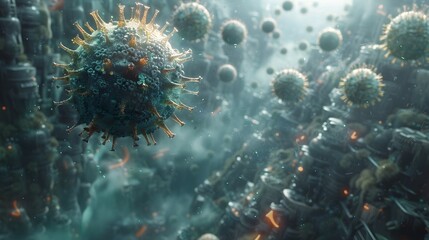 Aufkleber - Microscopic View of Dangerous Coronavirus Outbreak and Pandemic Threat for Medical Research