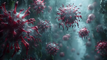 Poster - Microscopic View of Ominous Viral Outbreak in Moody Apocalyptic Atmosphere