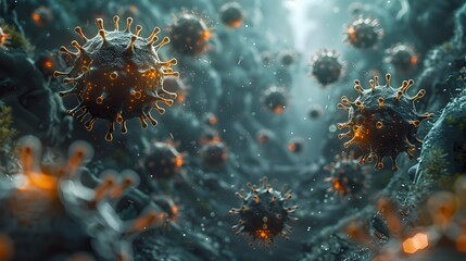 Poster - Microscopic View of Threatening Viral Outbreak Dramatic Scientific Micrograph of Coronavirus Pandemic Crisis