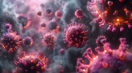 Aufkleber - Microscopic View of Threatening Viral Particles Causing the Devastating Pandemic Crisis
