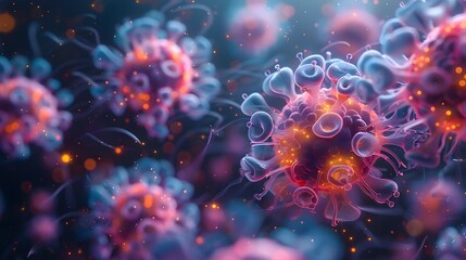 Fototapete - Microscopic View of Vibrant and Dangerous Viral Outbreak