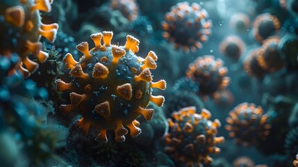 Aufkleber - Microscopic View of Viral Coronavirus Structure in Scientific Research