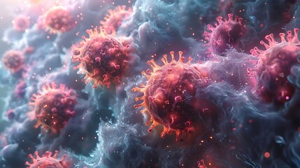 Leinwandbilder - Microscopic View of Viral Outbreak Detailed 3D Rendering of COVID 19 or Similar Infectious Pathogens