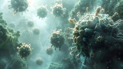 Fototapete - Microscopic View of Viral Pathogens and Cellular Microstructures in a Biological Laboratory Setting