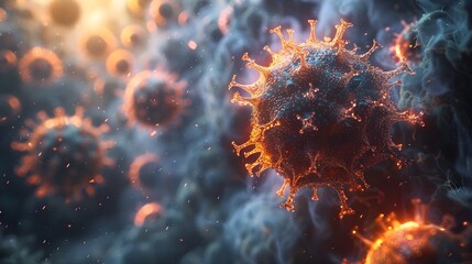 Leinwandbilder - Microscopic Viral Cells During a Global Pandemic Outbreak Causing a Contagious Disease Outbreak and Healthcare Crisis