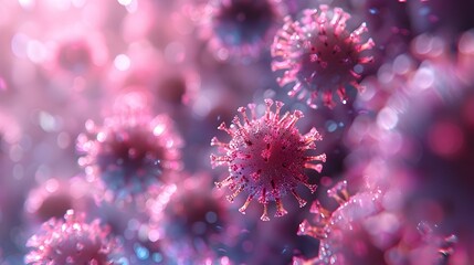 Fototapete - Microscopic Viral Cells in Vibrant Pink and Purple Abstract Backdrop