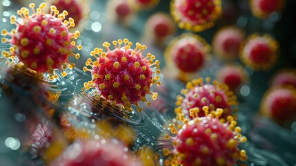 Fototapete - Microscopic Viral Cells Outbreak in Vibrant Digital