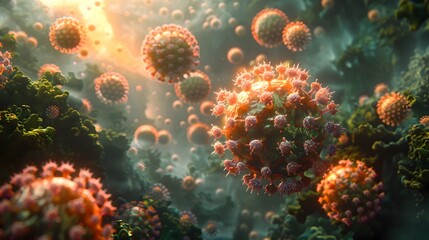 Leinwandbilder - Microscopic Viral Outbreak Abstract Organic Cells and Molecules in Digital Art Style