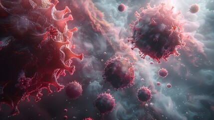 Leinwandbilder - Microscopic Viral Outbreak Surreal Digital Art of Infectious Cells