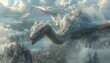 © Pukkaraphong - Majestic white dragon soaring above a fantasy city.