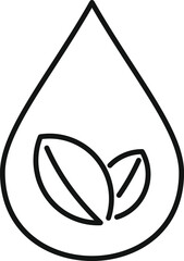 Sticker - Simple black outline of a water drop with a leaf symbol, representing ecofriendliness