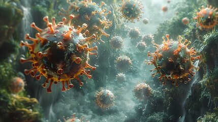 Fototapete - Microscopic Viral Particles Amid Organic Abstract Background