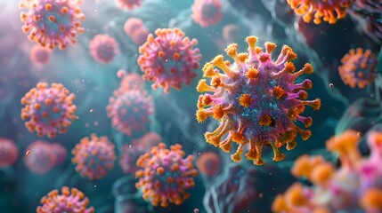 Aufkleber - Microscopic Virus Particles Spreading Across Abstract Digital Background