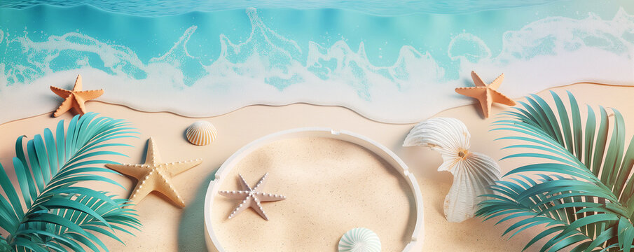 Fototapete -  - top view of blue aqua sea water. sea wave and beach in summer display