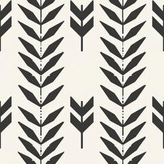 Wall Mural - A black and white pattern of leaves and arrows