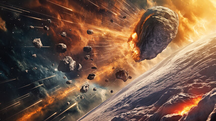 Wall Mural - gigantic meteorite a combustion occurred. rushing towards the ground at high speed, another planet, 