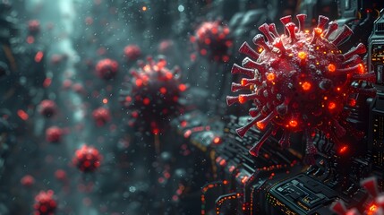 Aufkleber - Threatening Microscopic Coronavirus Cells Glowing with Apocalyptic Energy