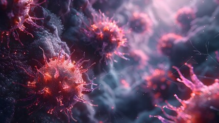 Aufkleber - Threatening Microscopic Viral Outbreak Concept with Dramatic Red Molecular Patterns