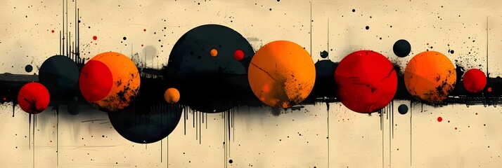 Aufkleber - Vibrant Abstract Composition with Dynamic Spheres and Fluid Splashes of Color in a Futuristic Cosmic Setting