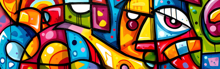 Aufkleber - Vibrant Abstract Expressionist Painting with Cascading Geometric Patterns and Kaleidoscopic Visuals
