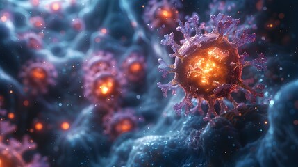 Aufkleber - Vibrant and Striking Microscopic Viral Organism in Digital Microscopic Imagery