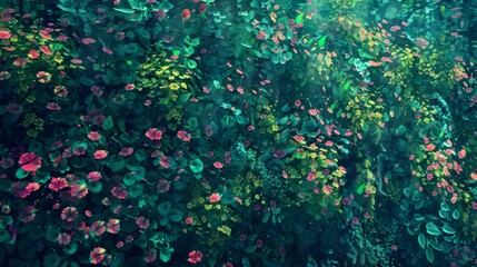 Wall Mural - Underwater garden of aquatic plants and flowers, using a variety of greens, teals, and vibrant colors to create a lush, otherworldly scene beneath the water's surface, ai generated