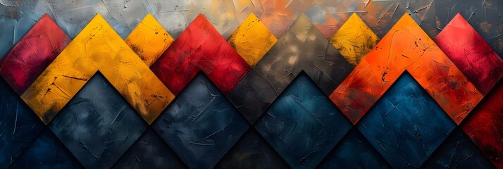 Poster - Vibrant Geometric Abstract Art with Overlapping Shapes and Contrasting Colors Composition description This captivating abstract artwork features a