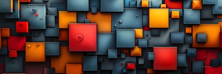 Leinwandbilder - Vibrant Geometric Abstract Composition with Layered Cubic Shapes