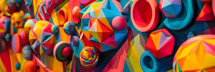 Leinwandbilder - Vibrant Geometric Abstract Composition with Colorful Shapes and Patterns