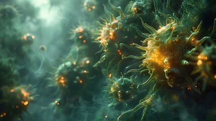 Poster - Vibrant Microscopic Cellular Structures Depicting the Complexity of Microbiological Life