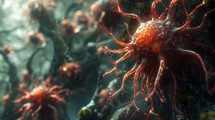 Poster - Vibrant Microscopic Cellular Structures Bursting with Life and Energy