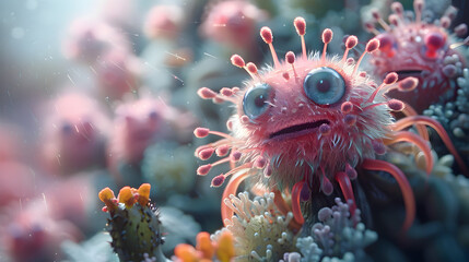 Poster - Vibrant Microscopic Marine Organism in Surreal Colors and Textures