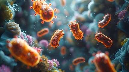 Fototapete - Vibrant Microscopic Organisms A Detailed of the Unseen World