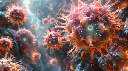 Aufkleber - Vibrant Microscopic Structures of Contagious Viral Cells in Digital