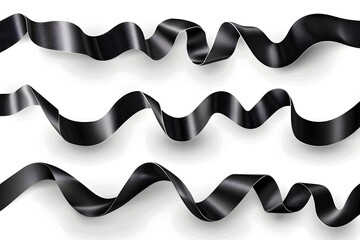 Fototapete - Elegant Black and White Ribbon like Graphic Patterns in Flowing Wavy Formations on Plain Background