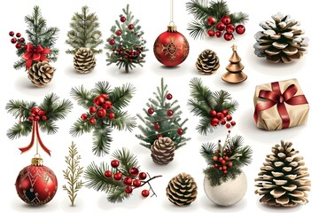 Poster - Christmas and Seasonal Accents on White Background