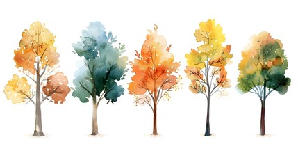 Poster - Whimsical Watercolor Trees Depicting Seasonal Changes