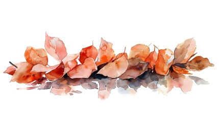 Poster - Delicate Autumnal Foliage Watercolor Painting on White Background