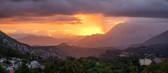 Wall Mural - Spectacular sunrise over the Biokovo mountain massif