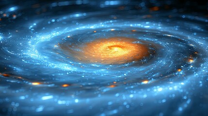 Wall Mural - A spiral galaxy with a bright orange spot in the center