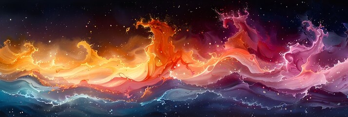 Aufkleber - Cosmic Eruption A Fiery Interstellar Landscape of Swirling Nebulae and Glowing Celestial Phenomena