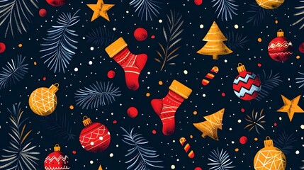 Poster - Festive Christmas Holiday and Ornaments on Dark Background