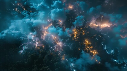 Poster - storm and lightning in the dark night is a scary but also wonderful sight, AI generated image